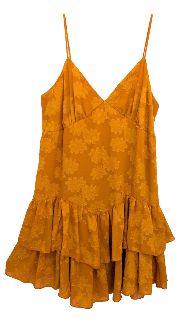 Women's Tiered Game Day Ruffled Skater Slip Dress Dark Orange XXL Coquette Girly